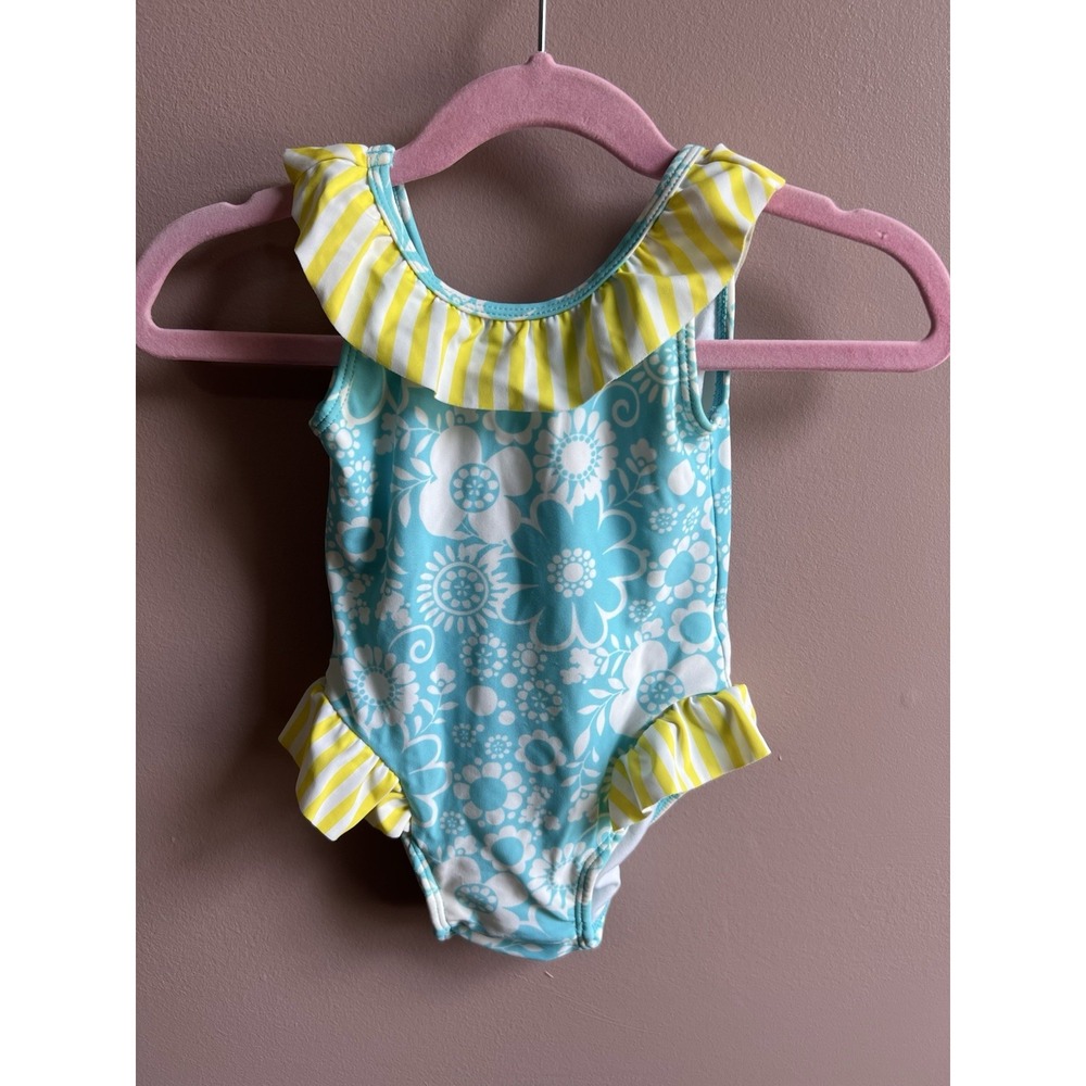 Hanna Andersson Flutter Sleeve One Piece Swimsuit Floral Blur Yellow Size‎ 3-6 M